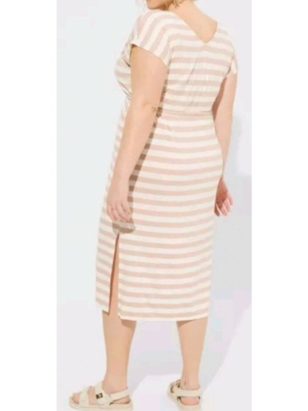 Torrid Super Soft Midi Dress With Dolman Sleeves In Mushroom Stripe Size 00 (M/L